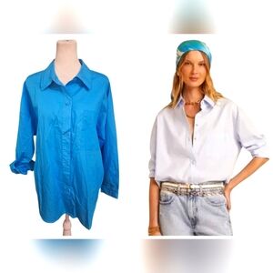 LE LIS Oversized Button Down 100% Cotton Shirt In Vibrqnt Blue. Size XS NWT
